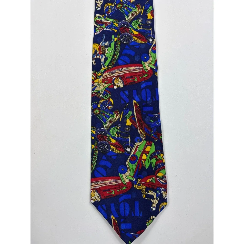 Pagliano Milan New‎ York Silk Tie Vintage Tin Toy Novelty Navy Motorcycle Car